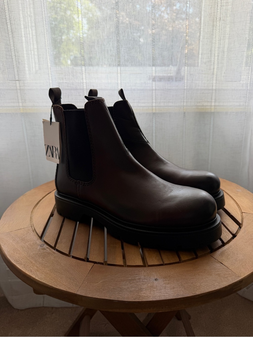 Zara Men’s Dark Brown Leather TRACK SOLE CHELSEA BOOTS US Men's 8.5 to 9